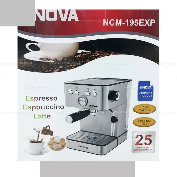 اسپرسو و قهوه ساز تمام استیل نوا 25 بار 1500 وات اتوماتیک- مدل NOVA NCM-195EXP