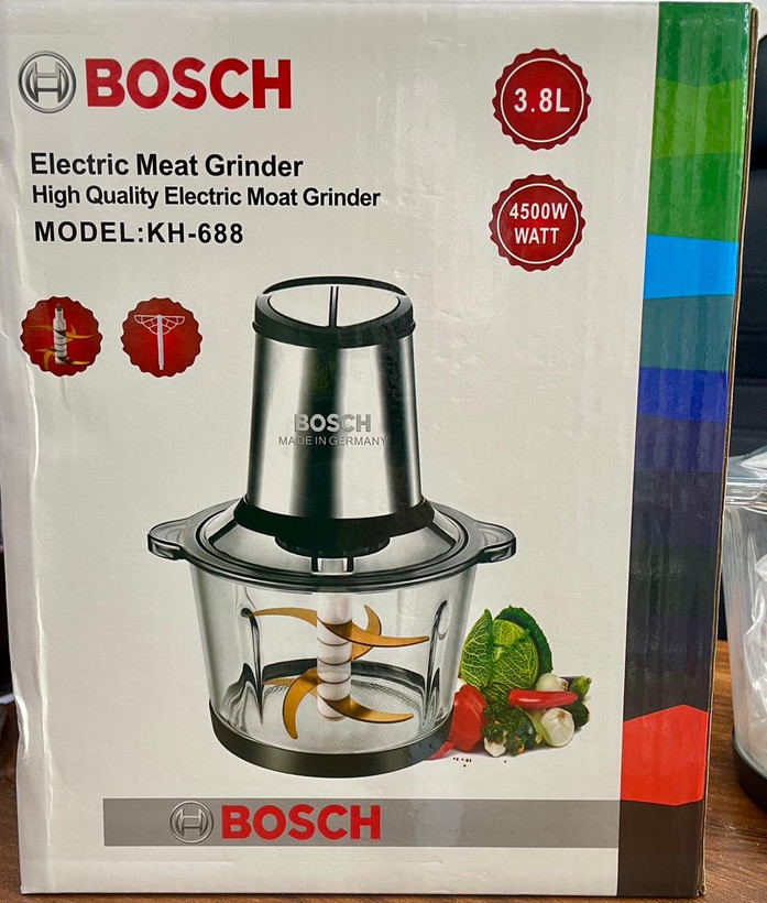 خردکن دوکاسه بوش-3/8 لیتری- 6 تیغه تیتانیوم طلایی همراه با سیر پوست کن و همزن - قدرت 4500W وات مدل KH-688