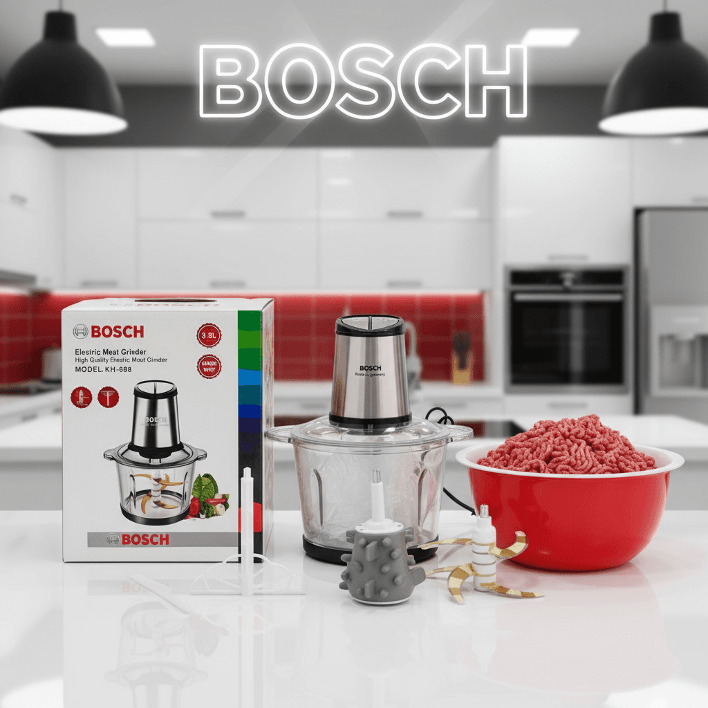 خردکن دوکاسه بوش-3/8 لیتری- 6 تیغه تیتانیوم طلایی همراه با سیر پوست کن و همزن - قدرت 4500W