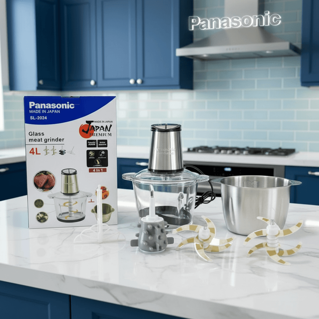 خردکن دوکاسه پاناسونیک، ظرفیت 4 لیتر، 6 تیغه تیتانیوم طلایی، سیرپوست کن و همزن، 3 کاره