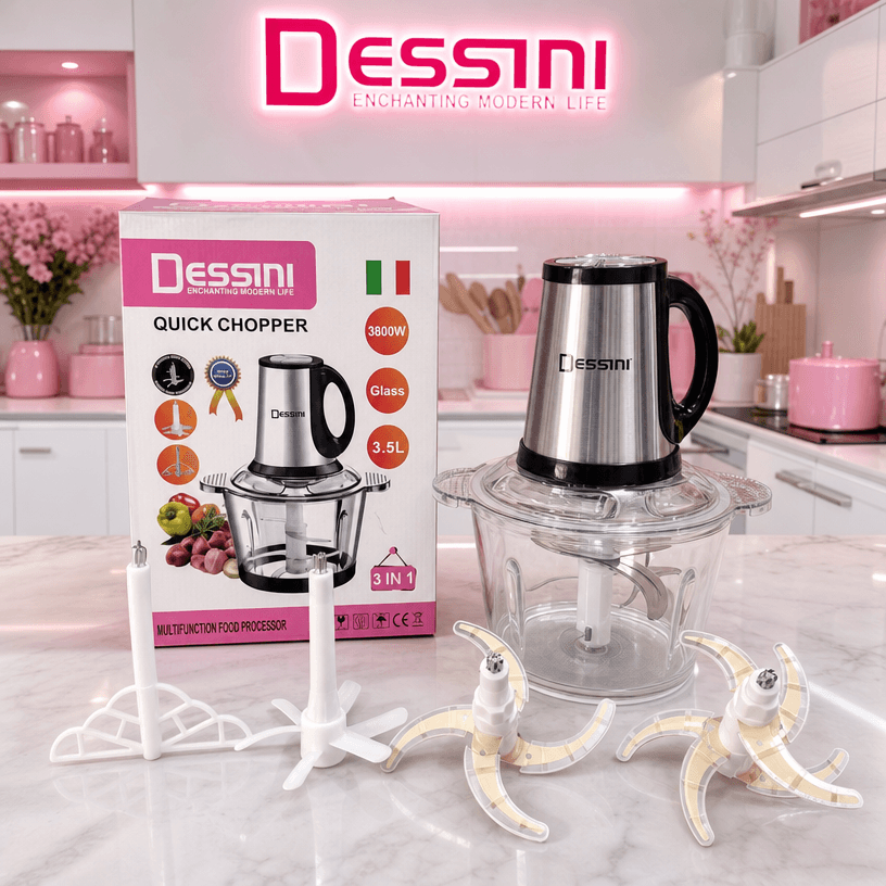 خردکن غذاساز دسینی- ظرفیت 3/5 لیتری 6+4 تیغه تیتانیوم طلایی همراه با سیر پاک کن و همزن- 3 کاره- قدرت 3800W وات مدل DE-2026