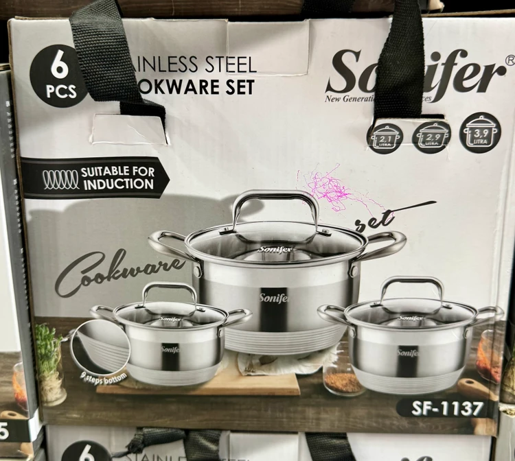 سرویس قابلمه استیل ۶ پارچه سونیفر مدل SF-1137 با درب شیشه ای