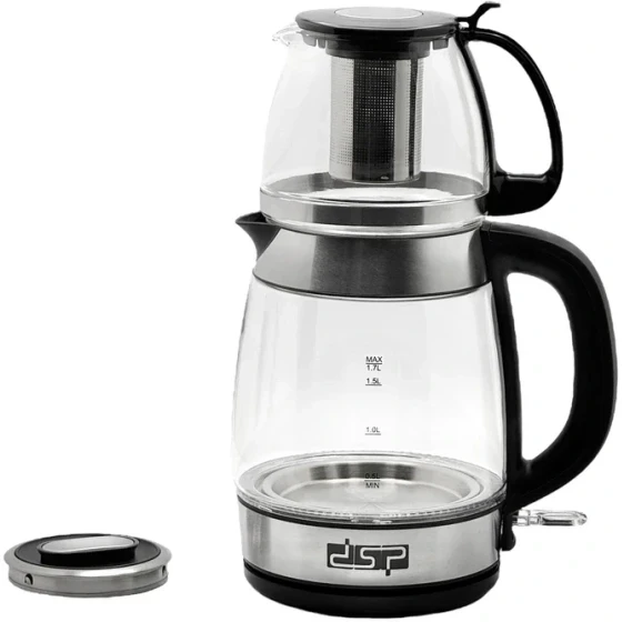 چای‌ساز روهمی DSP مدل KK1286 | توان 2200 وات | کتری 1.7 لیتری + قوری 0.6 لیتری