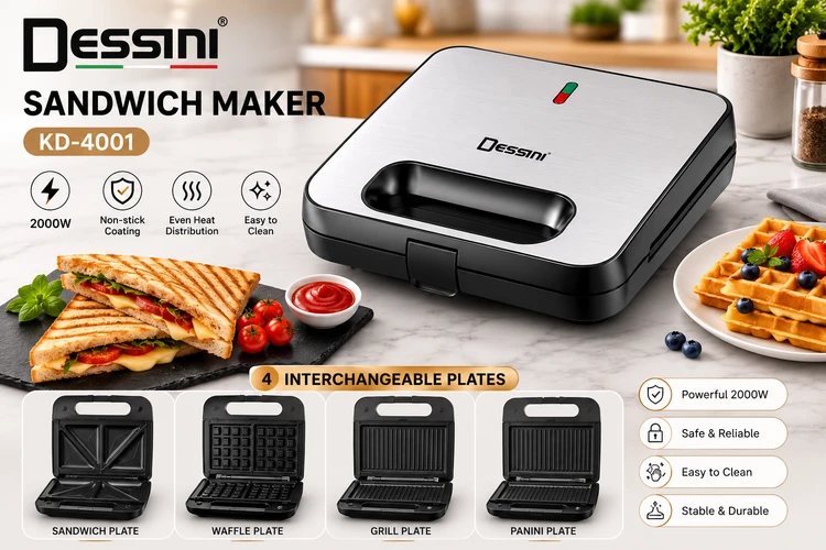 ساندویچ ساز ۴ کاره دسینی مدل KD-4001 | توان ۲۰۰۰ وات با ۴ صفحه قابل تعویض نچسب