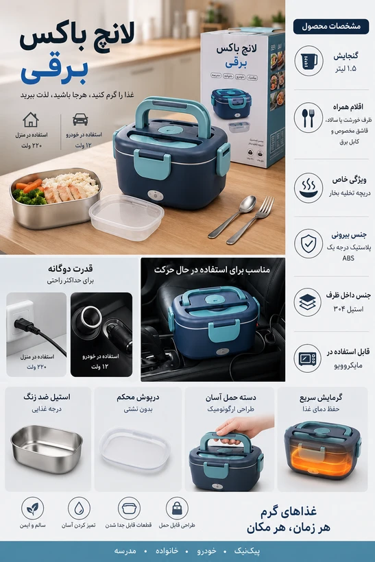 ظرف غذا ۱/۵ لیتری برقی (لانچ باکس) مدل DFH-C26