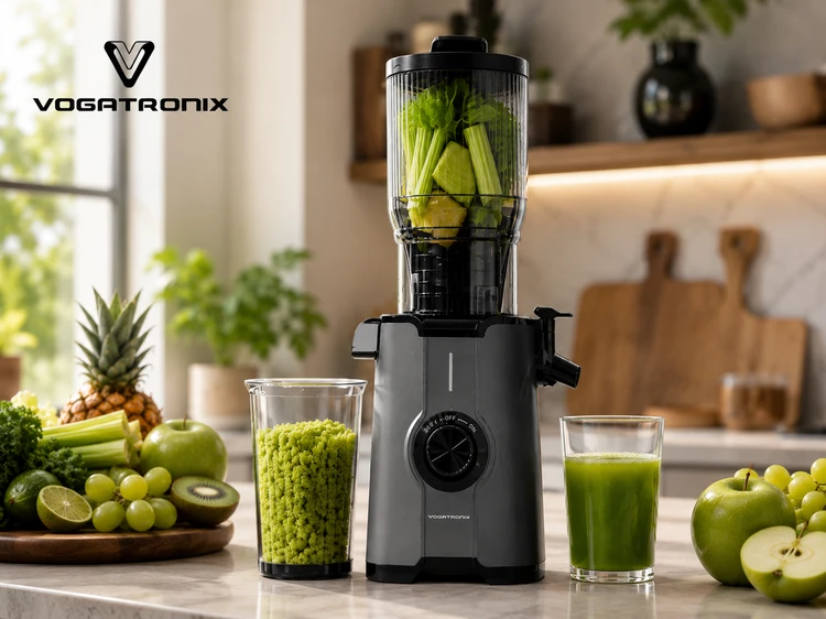 آبمیوهگیری و عصاره گیرووگاترونیکس مدل VE-SJ02 | موتور 200 وات | دهانه ورودی 108 میلیمتری