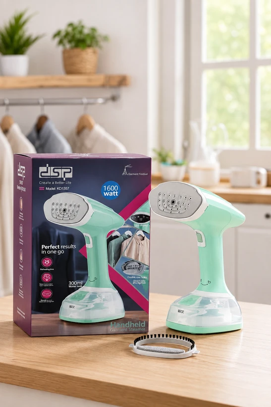 بخارگر دستی لباس DSP مدل KD1357 | توان 1600 وات، مخزن 300 میلیلیتر، بخاردهی سریع