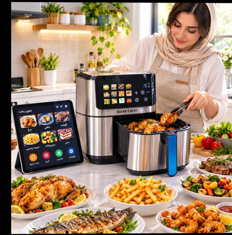 سرخ‌کن بدون روغن و گریل سیلور کرست مدل XL-9093-D ظرفیت ۱۵ لیتر توان ۲۴۰۰ وات