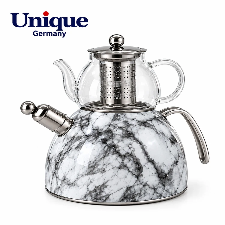 کتری استیل ۳ لیتری Unique مدل UN-3699 – طرح مرمری سفید