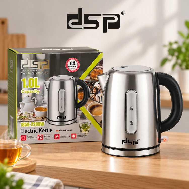 کتری برقی DSP مدل KK1191 | استیل ضدزنگ ۳۰۴، ظرفیت ۱ لیتر، توان ۲۲۰۰ وات
